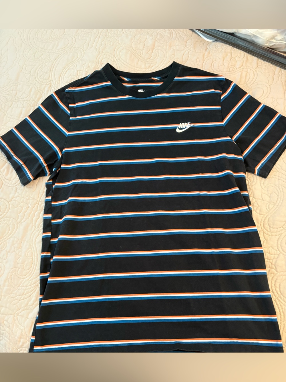 Nike Black Short-Sleeve Polo with Blue and Orange Stripes